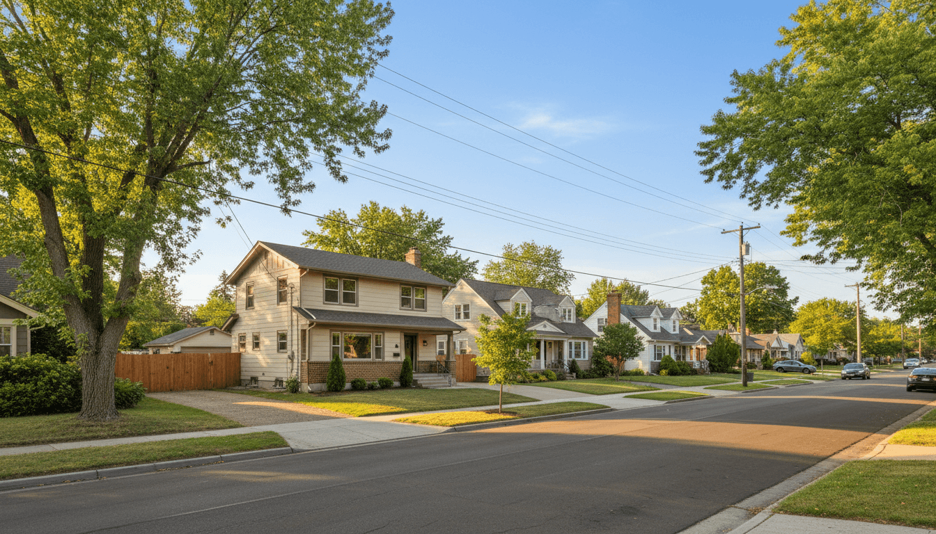 Suburban residential street with diverse single-family homes showing potential properties for secondary dwelling unit development Suburban residential street with diverse single-family homes showing potential properties for secondary dwelling unit development